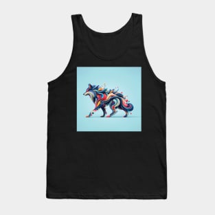 a wolf, minimalistic colorful organic forms, energy, assembled, layered, depth, alive vibrant, 3D, abstract, on a light blue background Tank Top